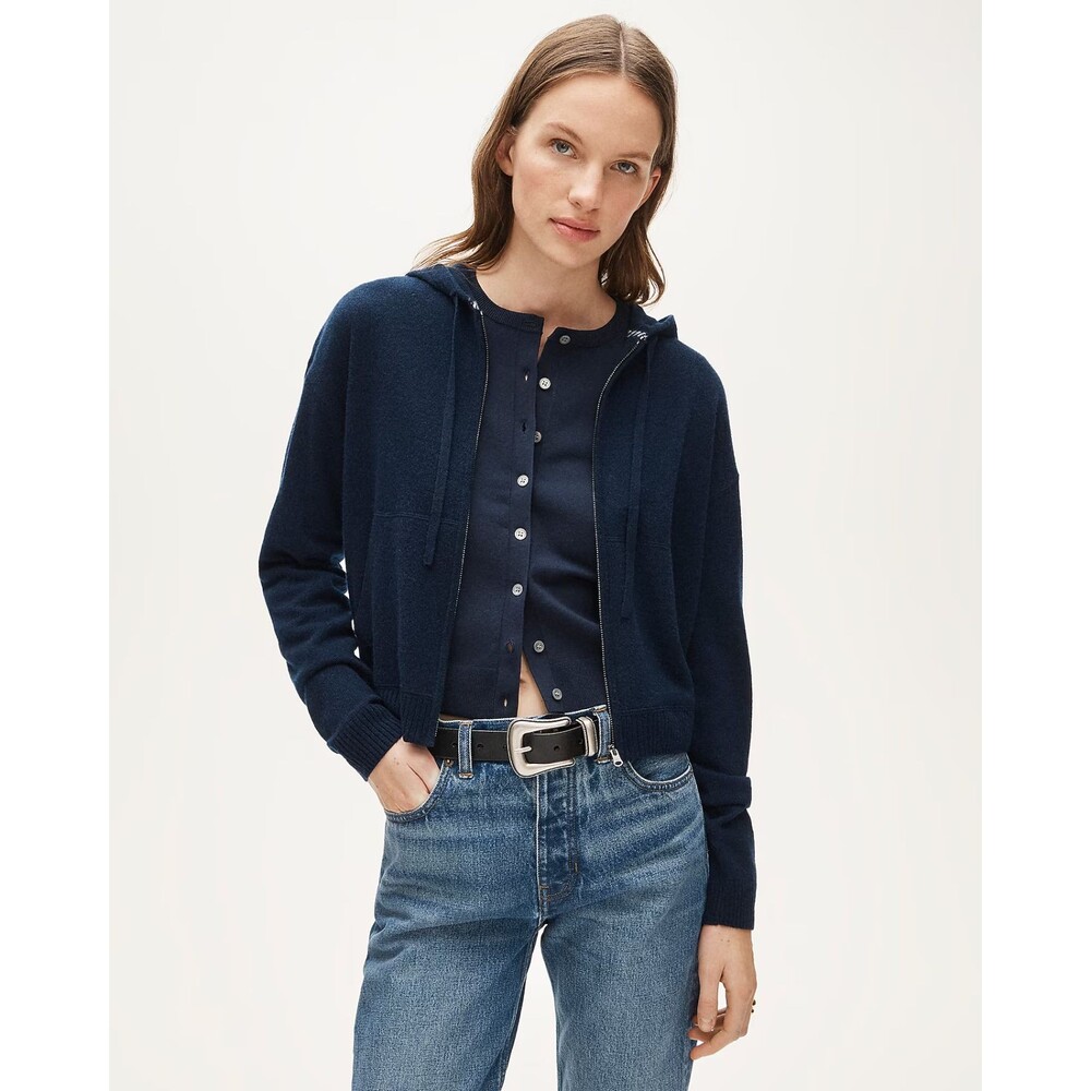 J Crew Cashmere Hoodie Womens XXS Navy Blue Full Zip Cozy Sweatshirt CR341 NWT